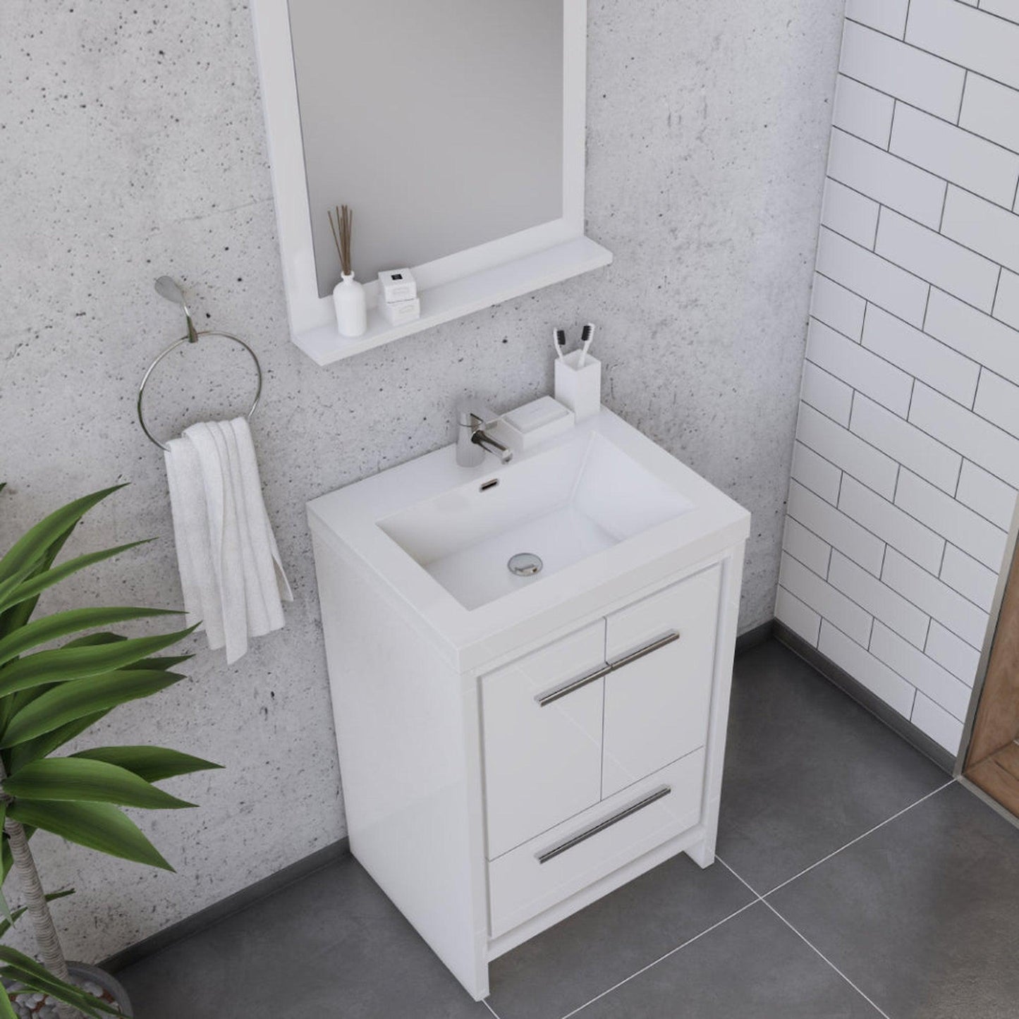 Alya Bath Sortino 24" Single White Modern Freestanding  Bathroom Vanity With Acrylic Top and Integrated Sink - AB-MD624-W+AB-MOB24-Sink