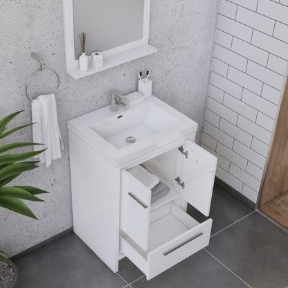 Alya Bath Sortino 24" Single White Modern Freestanding  Bathroom Vanity With Acrylic Top and Integrated Sink - AB-MD624-W+AB-MOB24-Sink