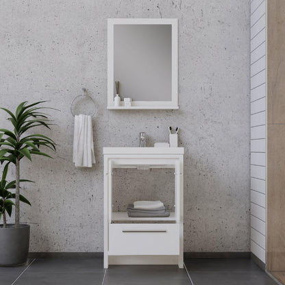 Alya Bath Sortino 24" Single White Modern Freestanding  Bathroom Vanity With Acrylic Top and Integrated Sink - AB-MD624-W+AB-MOB24-Sink