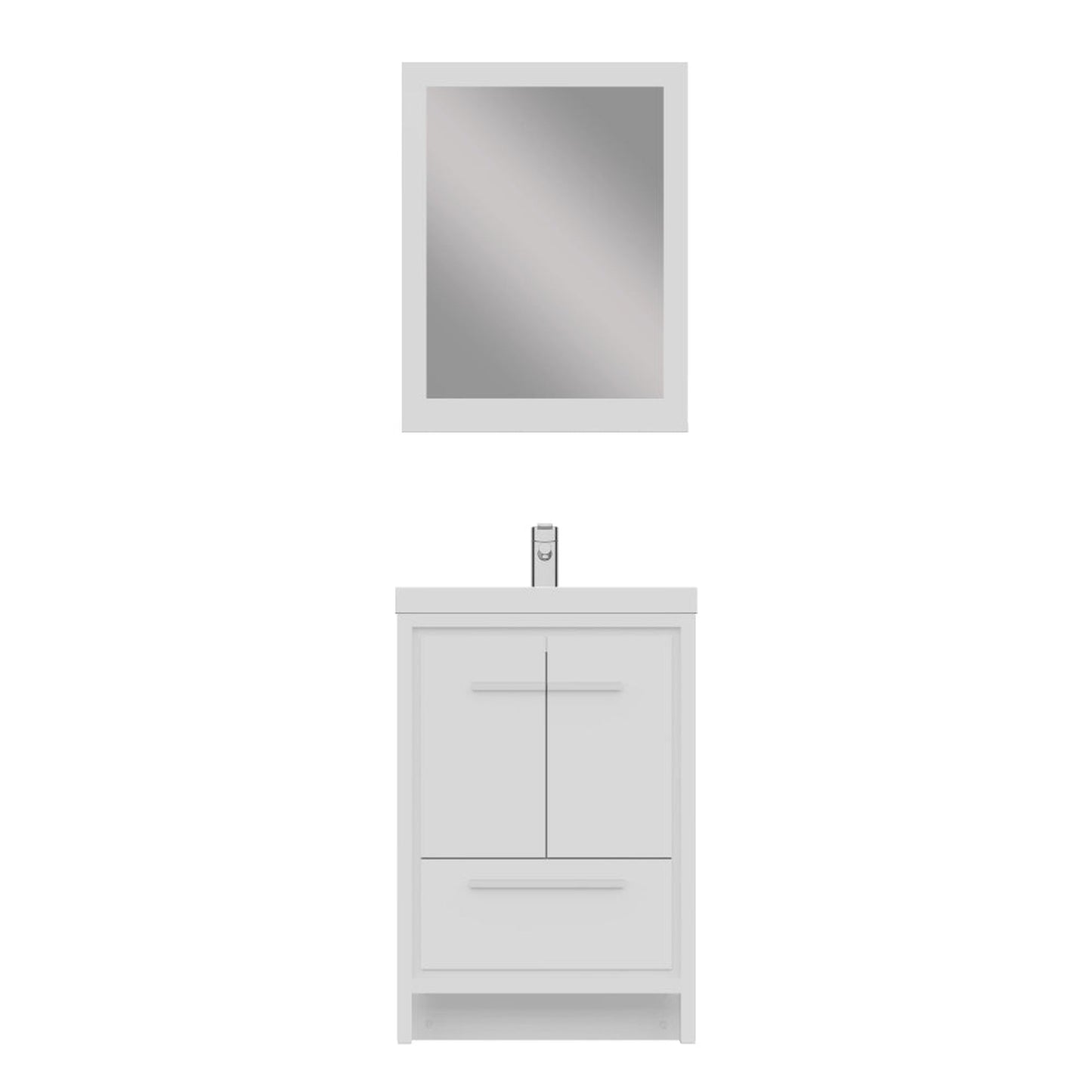 Alya Bath Sortino 24" Single White Modern Freestanding  Bathroom Vanity With Acrylic Top and Integrated Sink - AB-MD624-W+AB-MOB24-Sink