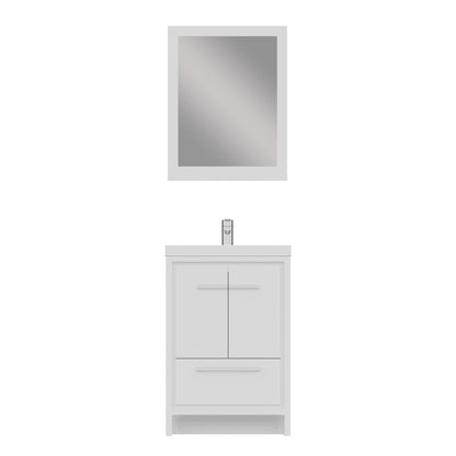 Alya Bath Sortino 24" Single White Modern Freestanding  Bathroom Vanity With Acrylic Top and Integrated Sink - AB-MD624-W+AB-MOB24-Sink