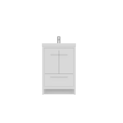 Alya Bath Sortino 24" Single White Modern Freestanding  Bathroom Vanity With Acrylic Top and Integrated Sink - AB-MD624-W+AB-MOB24-Sink