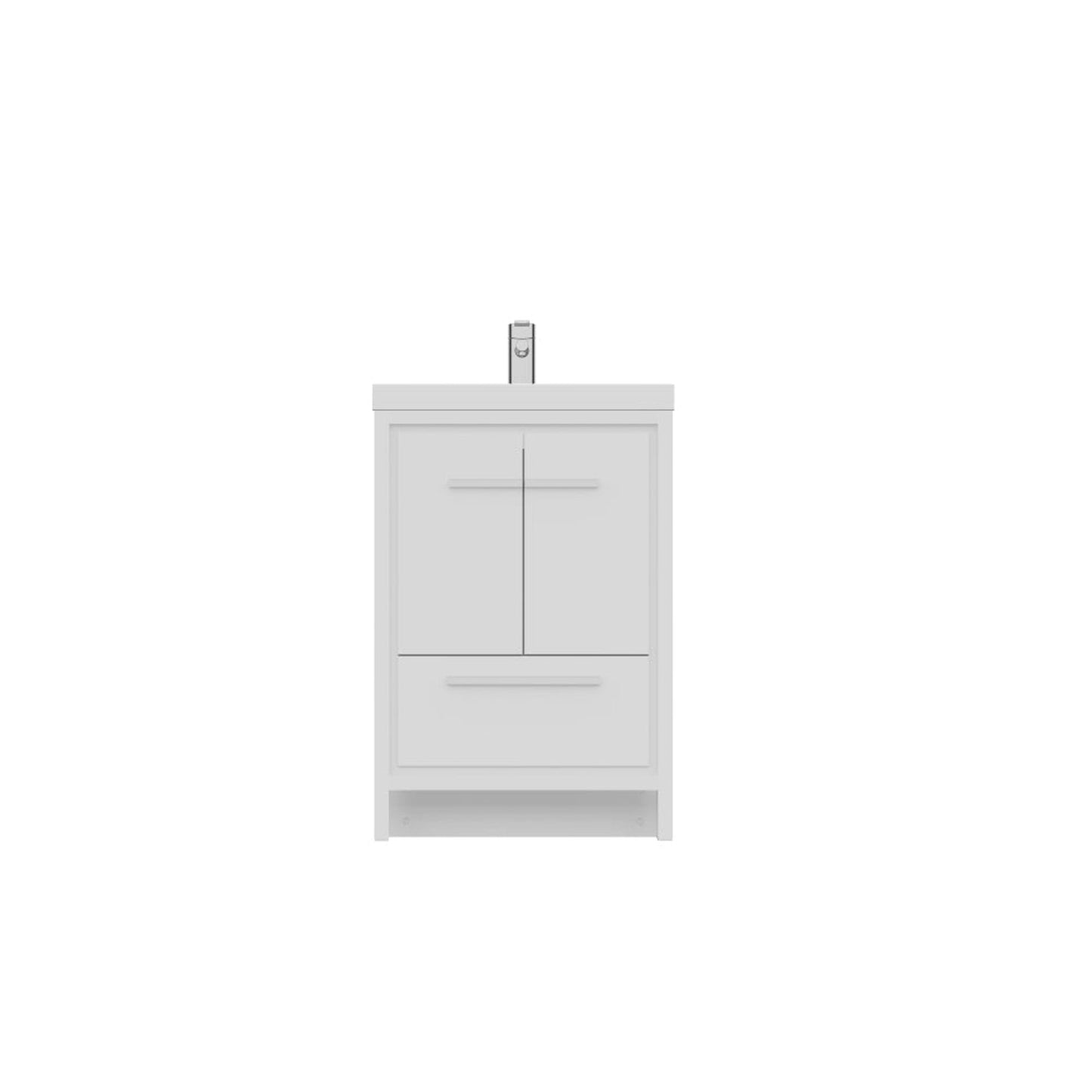 Alya Bath Sortino 24" Single White Modern Freestanding  Bathroom Vanity With Acrylic Top and Integrated Sink - AB-MD624-W+AB-MOB24-Sink