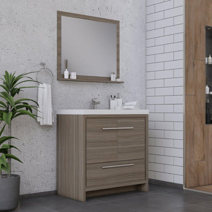 Alya Bath Sortino 36" Single Gray Modern Freestanding  Bathroom Vanity With Acrylic Top and Integrated  Sink - AB-MD636-G