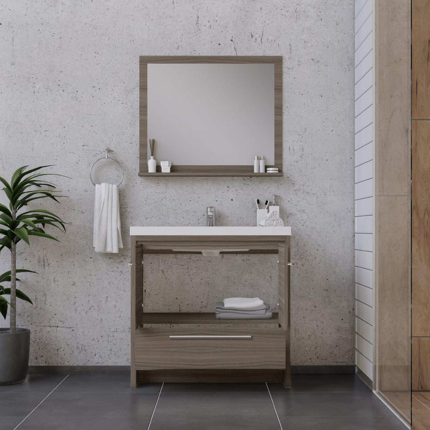 Alya Bath Sortino 36" Single Gray Modern Freestanding  Bathroom Vanity With Acrylic Top and Integrated  Sink - AB-MD636-G