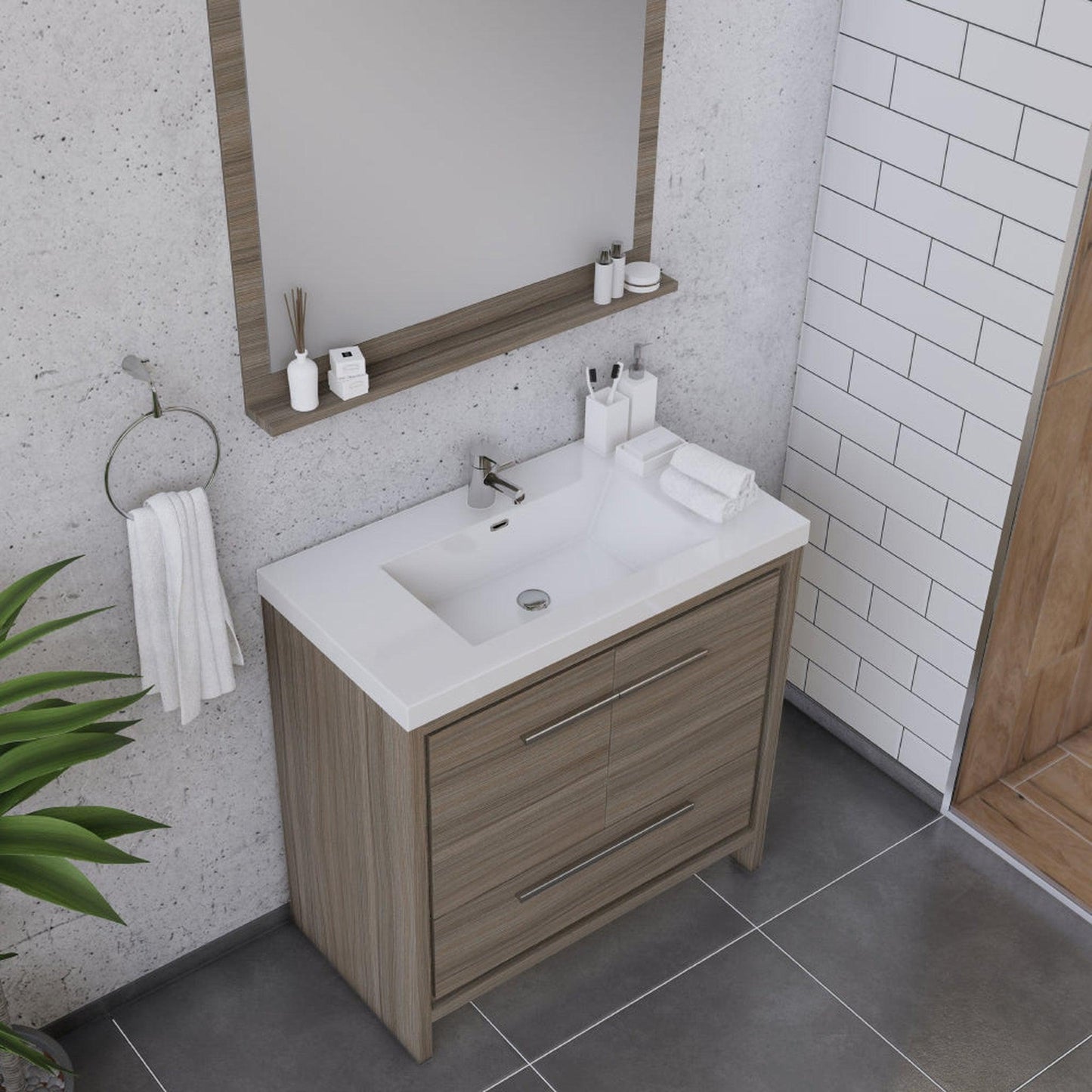 Alya Bath Sortino 36" Single Gray Modern Freestanding  Bathroom Vanity With Acrylic Top and Integrated  Sink - AB-MD636-G