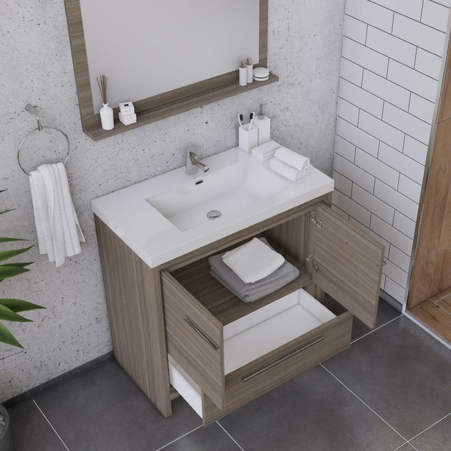Alya Bath Sortino 36" Single Gray Modern Freestanding  Bathroom Vanity With Acrylic Top and Integrated  Sink - AB-MD636-G