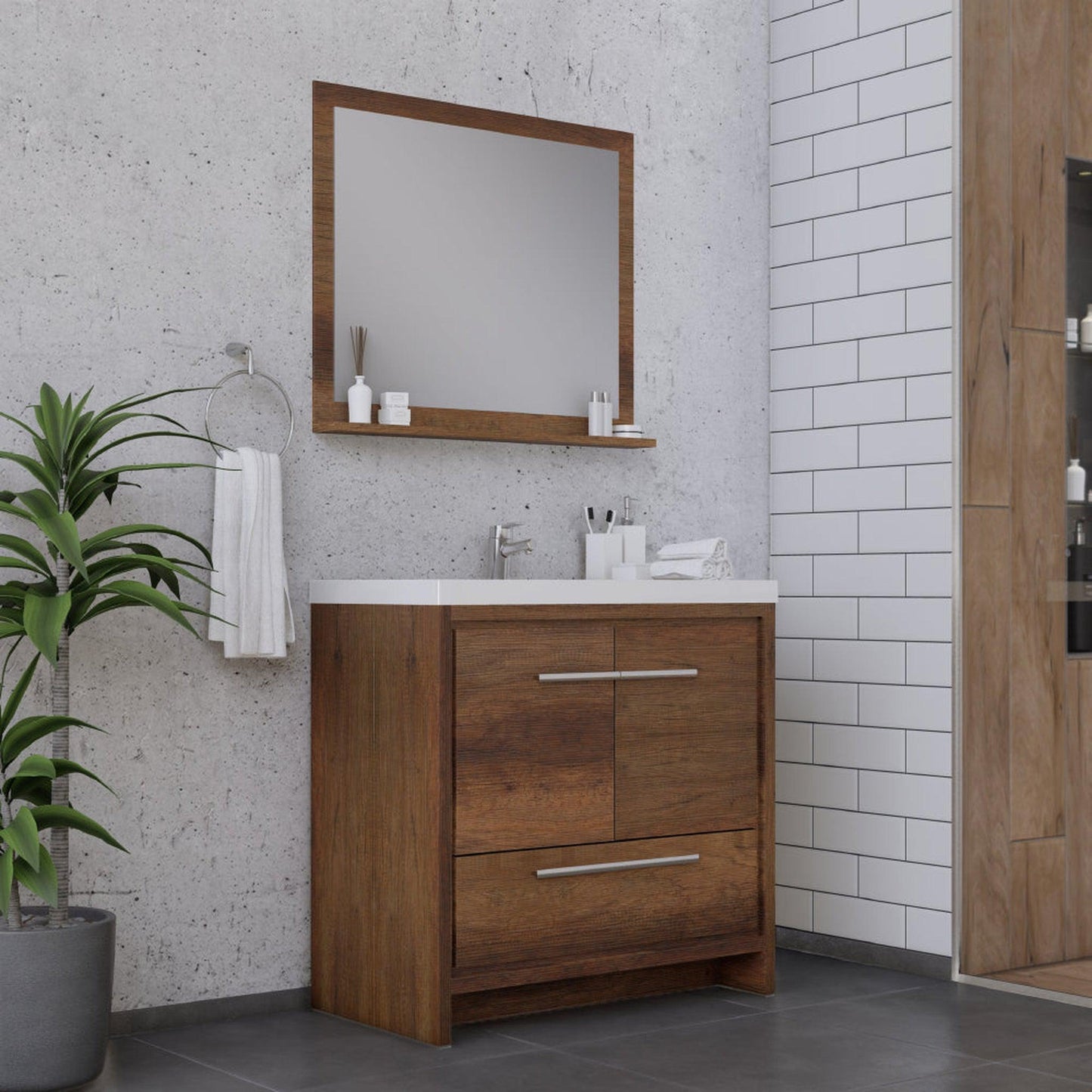 Alya Bath Sortino 36" Single Rosewood  Modern Freestanding Bathroom Vanity With Acrylic Top and Integrated Sink - AB-MD636-RW