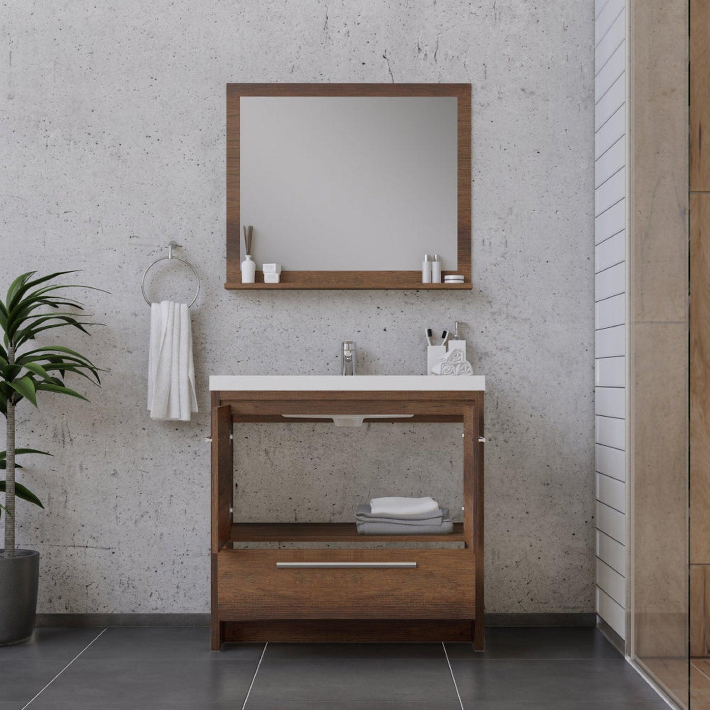 Alya Bath Sortino 36" Single Rosewood  Modern Freestanding Bathroom Vanity With Acrylic Top and Integrated Sink - AB-MD636-RW
