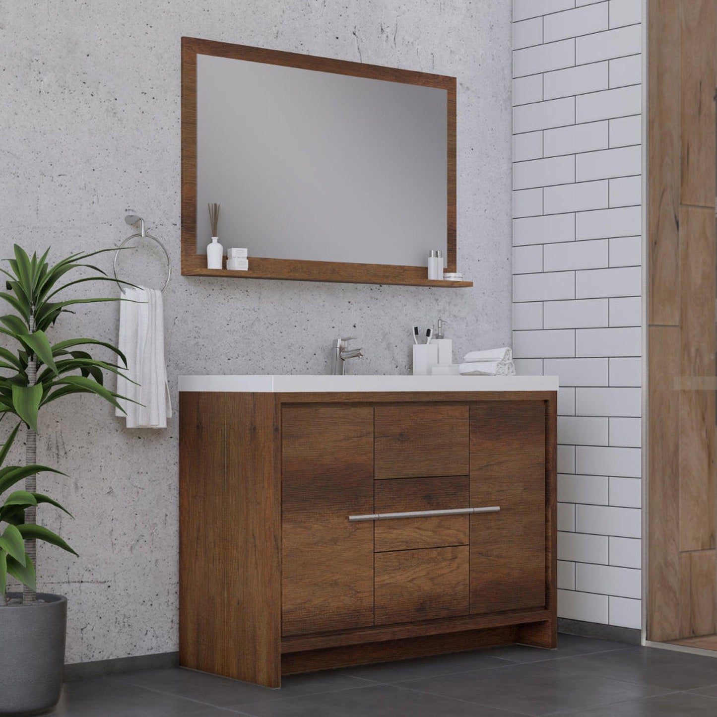Alya Bath Sortino 48" Single Rosewood  Modern Freestanding  Bathroom Vanity With Acrylic Top and Integrated Sink - AB-MD648-RW