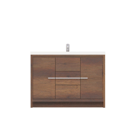 Alya Bath Sortino 48" Single Rosewood  Modern Freestanding  Bathroom Vanity With Acrylic Top and Integrated Sink - AB-MD648-RW