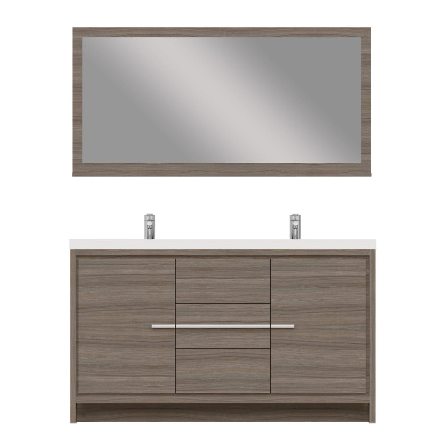 Alya Bath Sortino 60" Double Gray Modern Freestanding Bathroom Vanity With Acrylic Top and Integrated  Sink - AB-MD660D-G