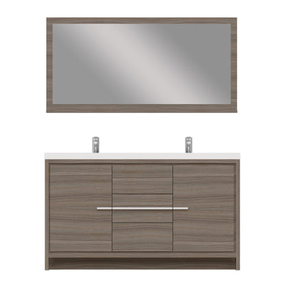 Alya Bath Sortino 60" Double Gray Modern Freestanding Bathroom Vanity With Acrylic Top and Integrated  Sink - AB-MD660D-G