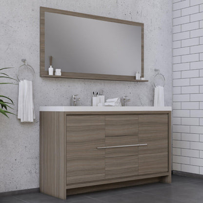 Alya Bath Sortino 60" Double Gray Modern Freestanding Bathroom Vanity With Acrylic Top and Integrated  Sink - AB-MD660D-G