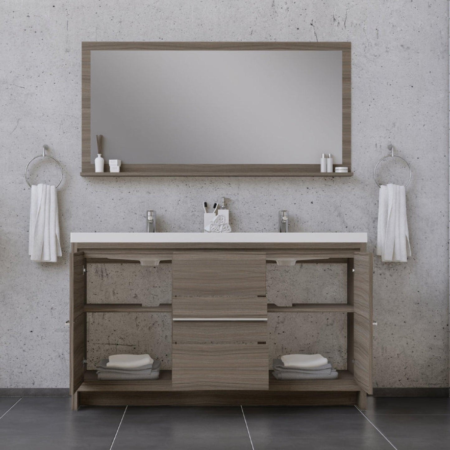 Alya Bath Sortino 60" Double Gray Modern Freestanding Bathroom Vanity With Acrylic Top and Integrated  Sink - AB-MD660D-G