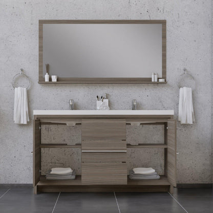 Alya Bath Sortino 60" Double Gray Modern Freestanding Bathroom Vanity With Acrylic Top and Integrated  Sink - AB-MD660D-G