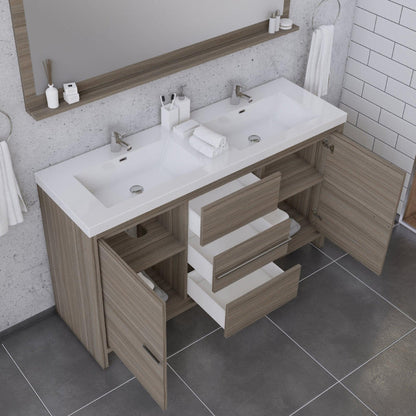 Alya Bath Sortino 60" Double Gray Modern Freestanding Bathroom Vanity With Acrylic Top and Integrated  Sink - AB-MD660D-G