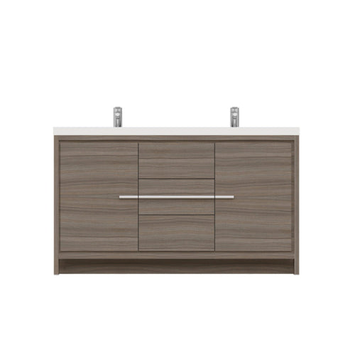 Alya Bath Sortino 60" Double Gray Modern Freestanding Bathroom Vanity With Acrylic Top and Integrated  Sink - AB-MD660D-G
