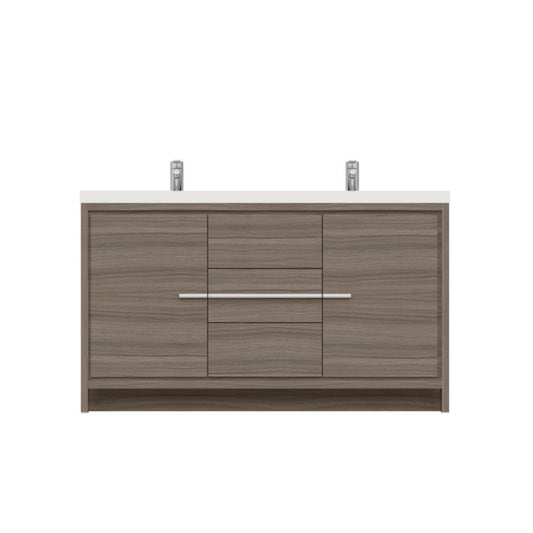 Alya Bath Sortino 60" Double Gray Modern Freestanding Bathroom Vanity With Acrylic Top and Integrated  Sink - AB-MD660D-G
