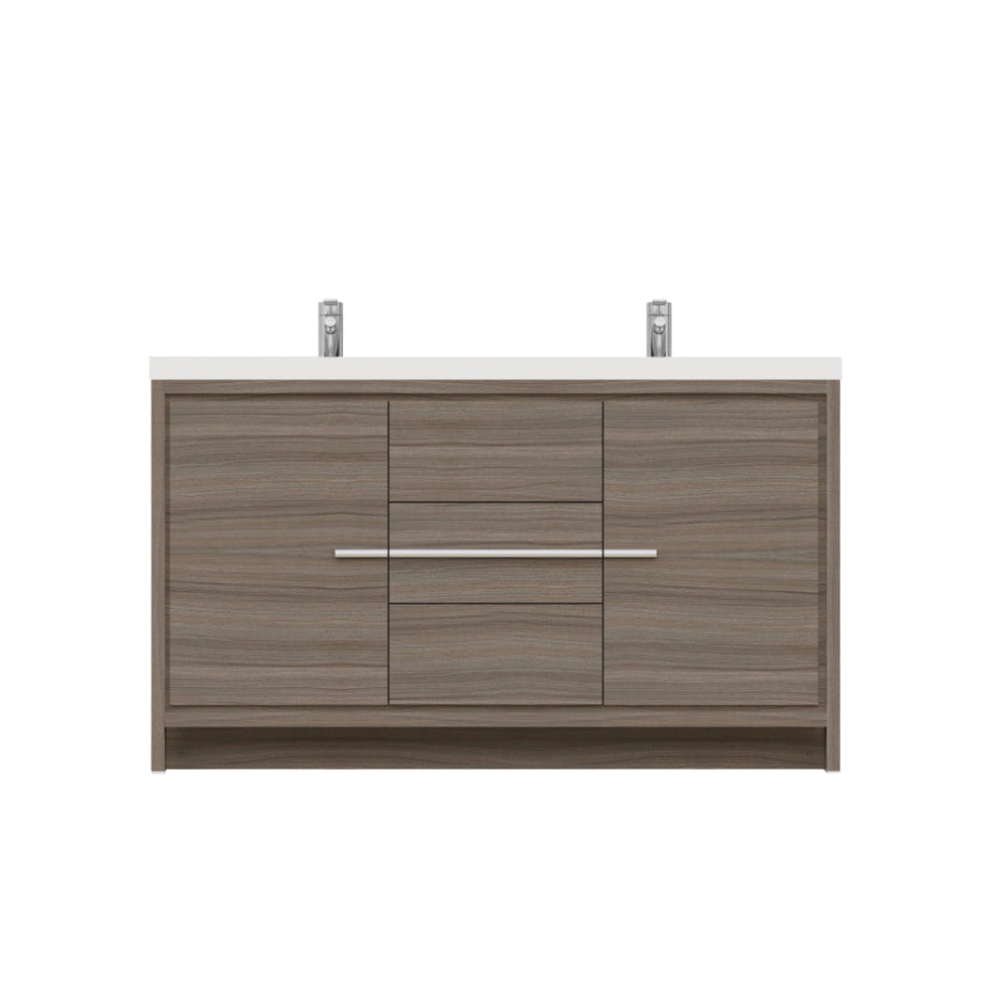 Alya Bath Sortino 60" Double Gray Modern Freestanding Bathroom Vanity With Acrylic Top and Integrated  Sink - AB-MD660D-G