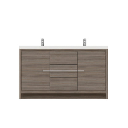 Alya Bath Sortino 60" Double Gray Modern Freestanding Bathroom Vanity With Acrylic Top and Integrated  Sink - AB-MD660D-G