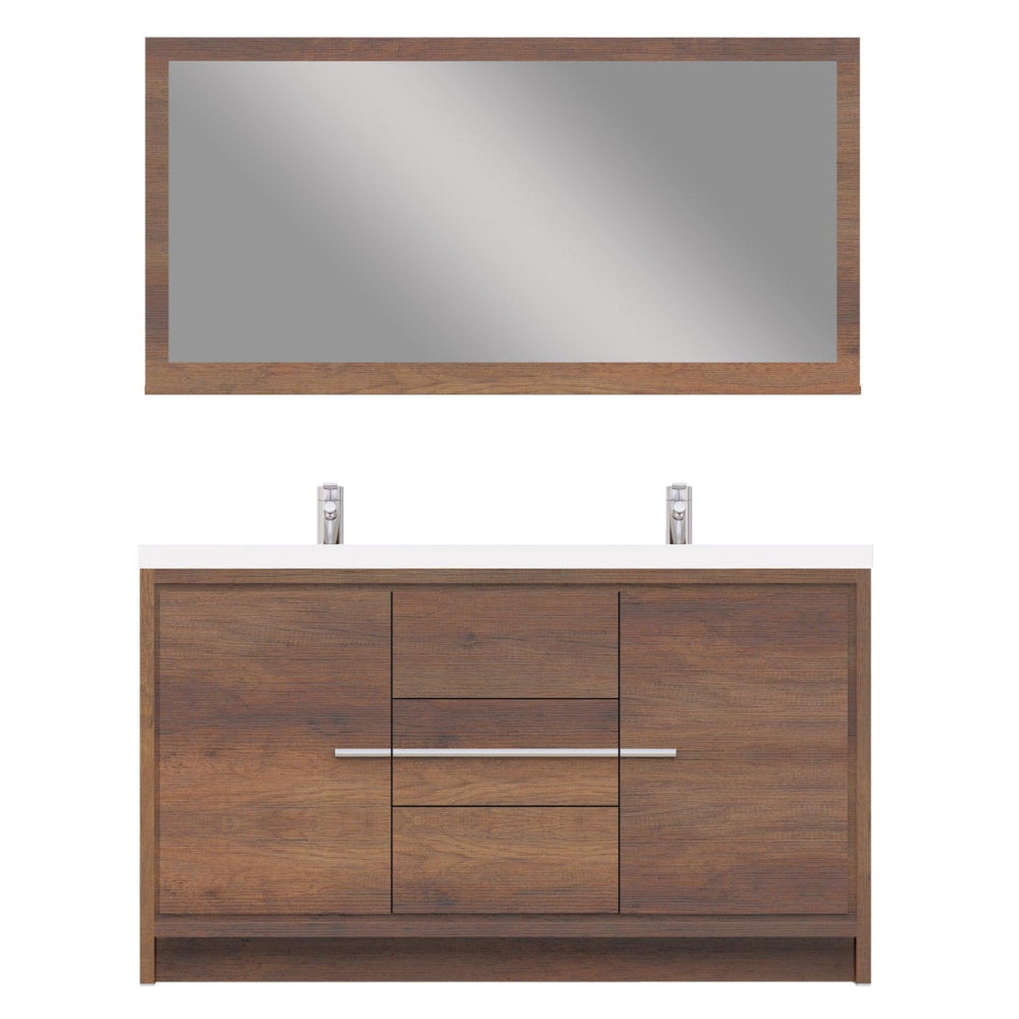 Alya Bath Sortino 60" Double Rosewood  Modern Freestanding Bathroom Vanity With Acrylic Top and Integrated Sink - AB-MD660D-RW