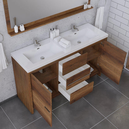 Alya Bath Sortino 60" Double Rosewood  Modern Freestanding Bathroom Vanity With Acrylic Top and Integrated Sink - AB-MD660D-RW