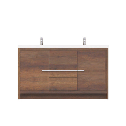 Alya Bath Sortino 60" Double Rosewood  Modern Freestanding Bathroom Vanity With Acrylic Top and Integrated Sink - AB-MD660D-RW