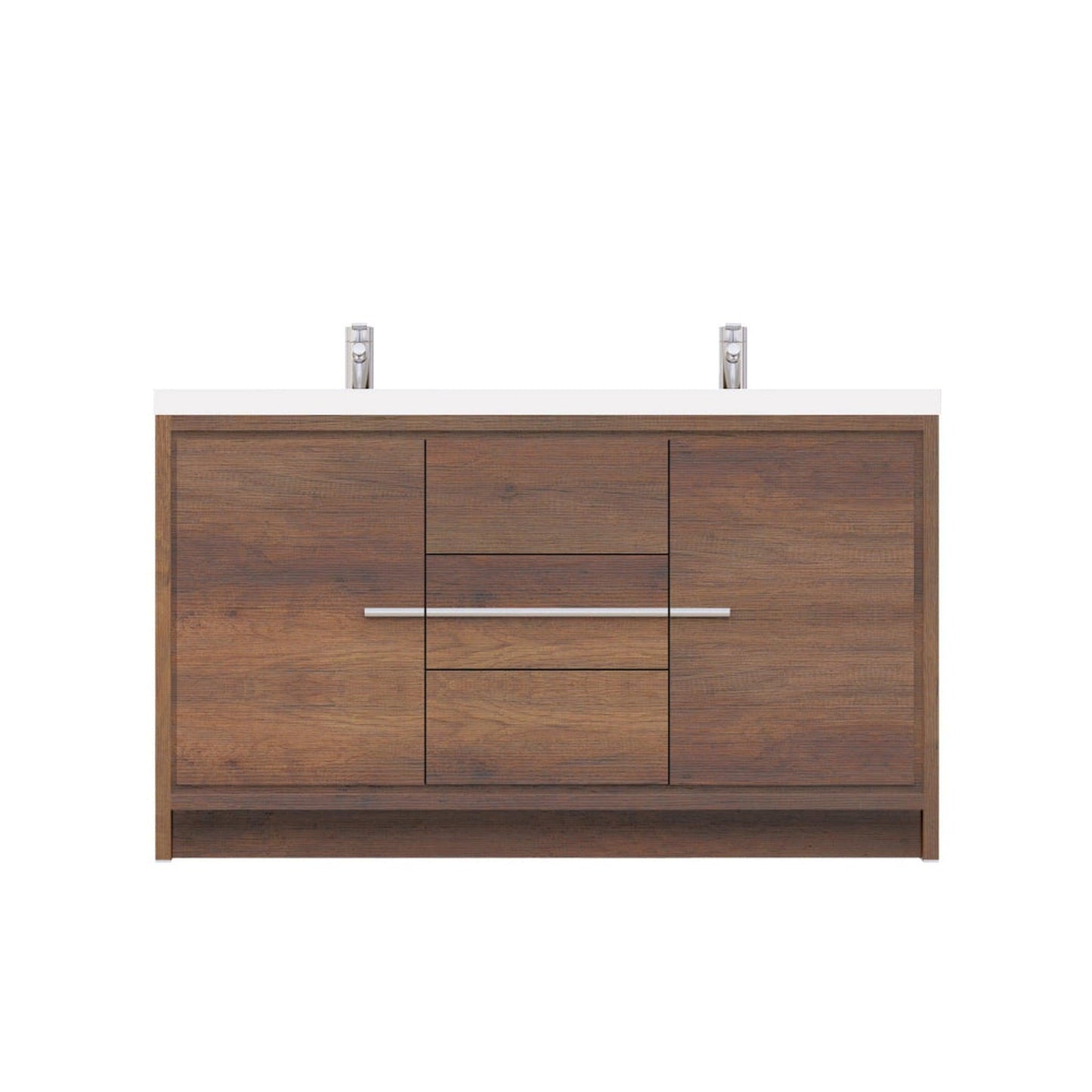 Alya Bath Sortino 60" Double Rosewood  Modern Freestanding Bathroom Vanity With Acrylic Top and Integrated Sink - AB-MD660D-RW