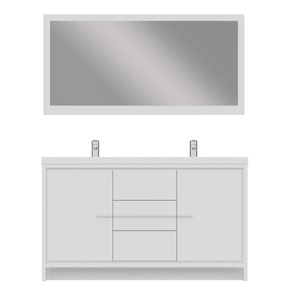 Alya Bath Sortino 60" Double White Modern Freestanding Bathroom Vanity With Acrylic Top and Integrated Sink - AB-MD660D-W