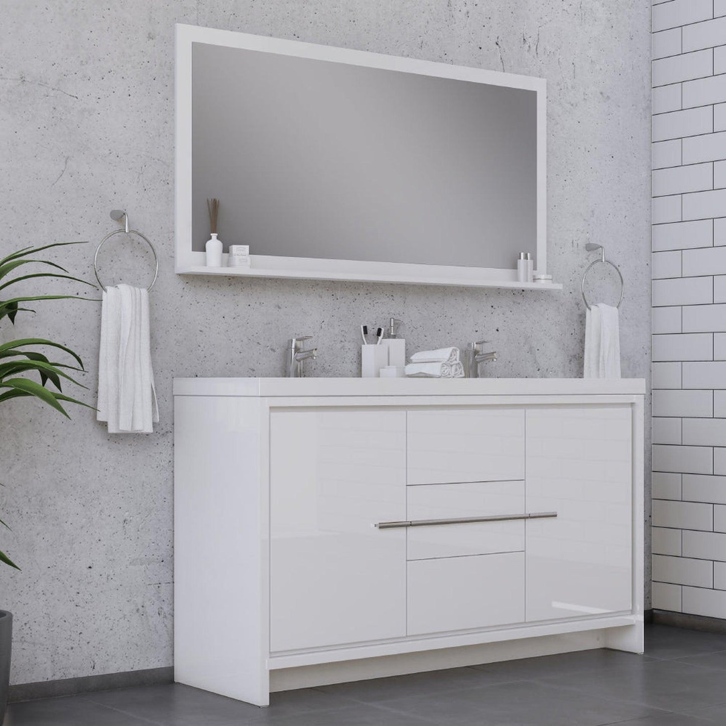 Alya Bath Sortino 60" Double White Modern Freestanding Bathroom Vanity With Acrylic Top and Integrated Sink - AB-MD660D-W