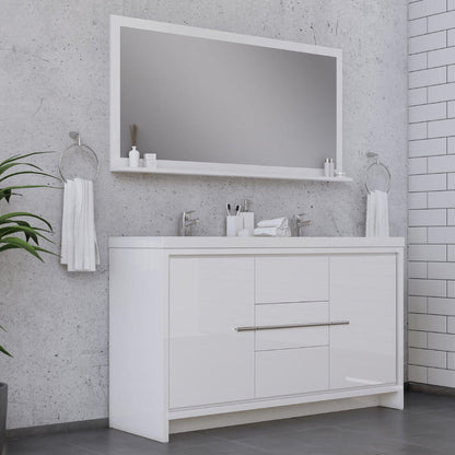 Alya Bath Sortino 60" Double White Modern Freestanding Bathroom Vanity With Acrylic Top and Integrated Sink - AB-MD660D-W