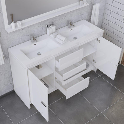Alya Bath Sortino 60" Double White Modern Freestanding Bathroom Vanity With Acrylic Top and Integrated Sink - AB-MD660D-W