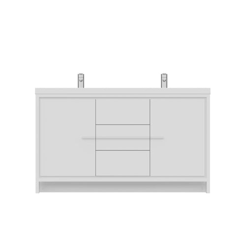 Alya Bath Sortino 60" Double White Modern Freestanding Bathroom Vanity With Acrylic Top and Integrated Sink - AB-MD660D-W
