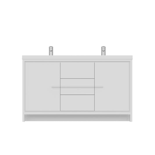 Alya Bath Sortino 60" Double White Modern Freestanding Bathroom Vanity With Acrylic Top and Integrated Sink - AB-MD660D-W