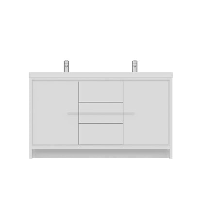 Alya Bath Sortino 60" Double White Modern Freestanding Bathroom Vanity With Acrylic Top and Integrated Sink - AB-MD660D-W