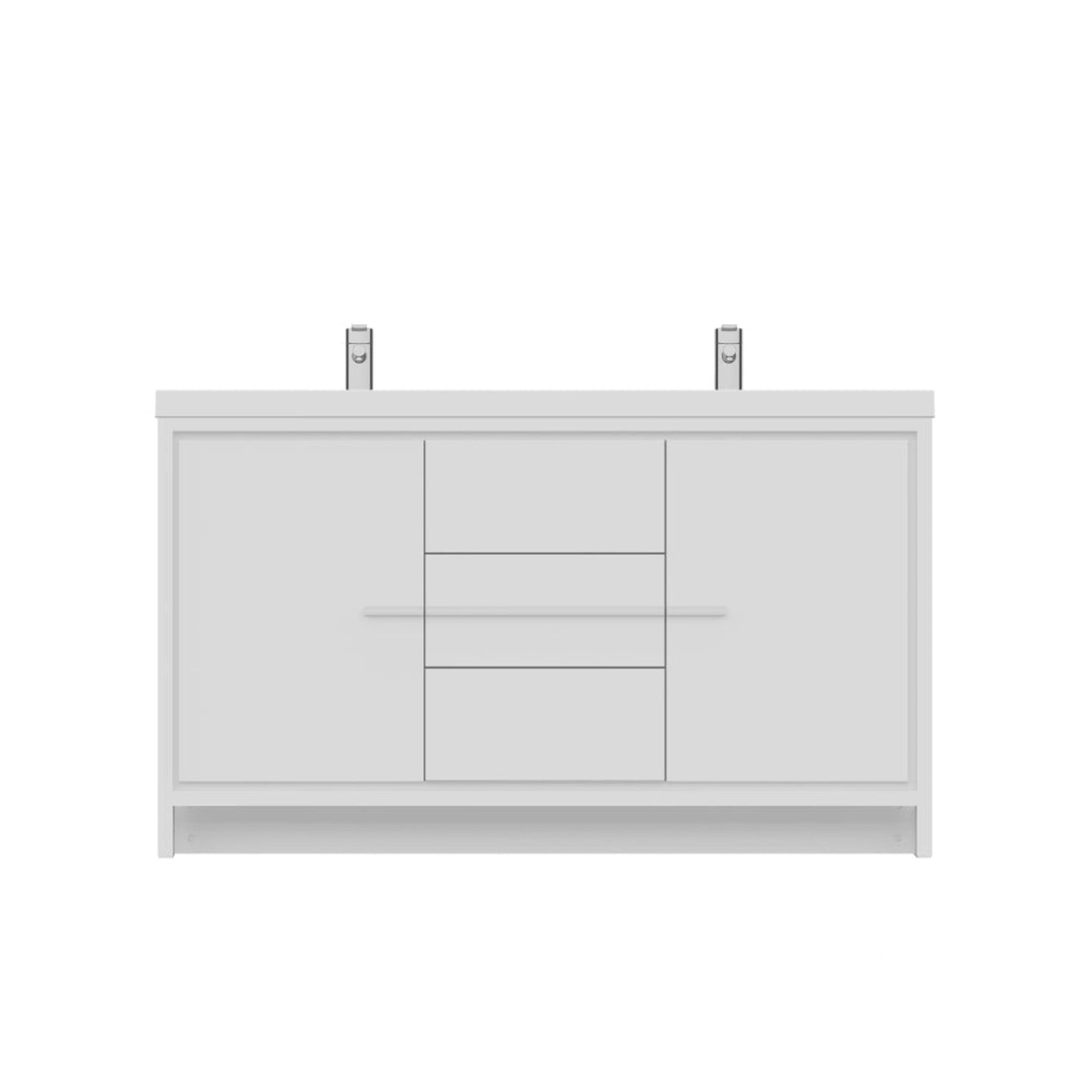 Alya Bath Sortino 60" Double White Modern Freestanding Bathroom Vanity With Acrylic Top and Integrated Sink - AB-MD660D-W