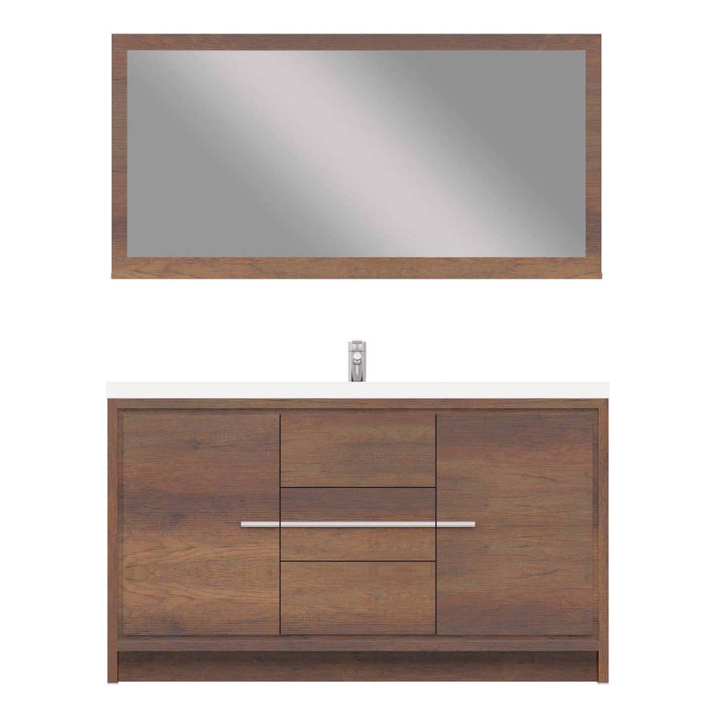 Alya Bath Sortino 60" Single Rosewood  Modern Freestanding  Bathroom Vanity With Acrylic Top and Integrated Sink - AB-MD660S-RW