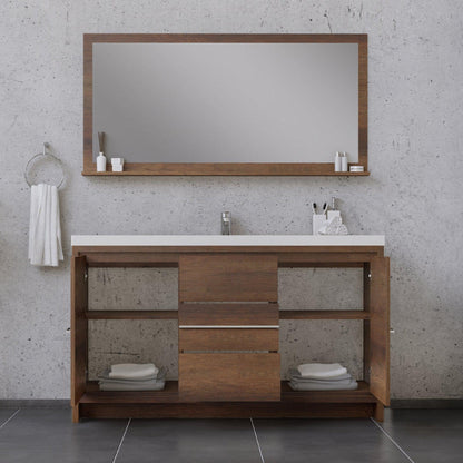 Alya Bath Sortino 60" Single Rosewood  Modern Freestanding  Bathroom Vanity With Acrylic Top and Integrated Sink - AB-MD660S-RW