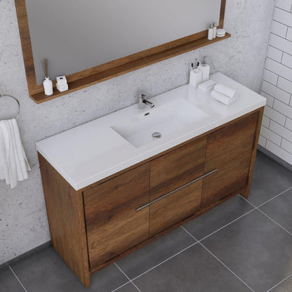 Alya Bath Sortino 60" Single Rosewood  Modern Freestanding  Bathroom Vanity With Acrylic Top and Integrated Sink - AB-MD660S-RW