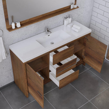 Alya Bath Sortino 60" Single Rosewood  Modern Freestanding  Bathroom Vanity With Acrylic Top and Integrated Sink - AB-MD660S-RW