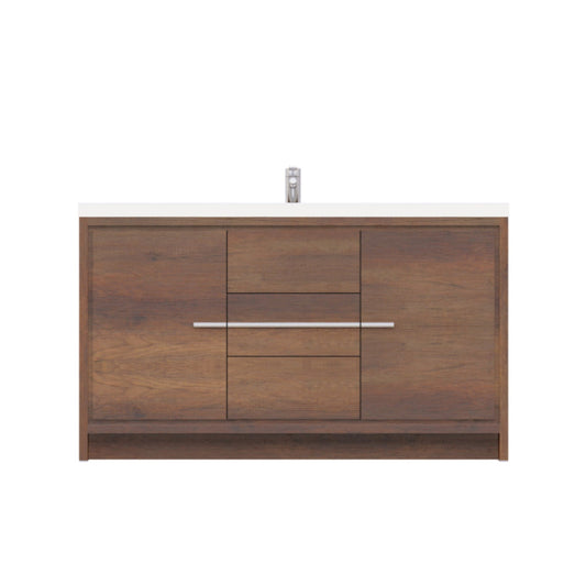 Alya Bath Sortino 60" Single Rosewood  Modern Freestanding  Bathroom Vanity With Acrylic Top and Integrated Sink - AB-MD660S-RW