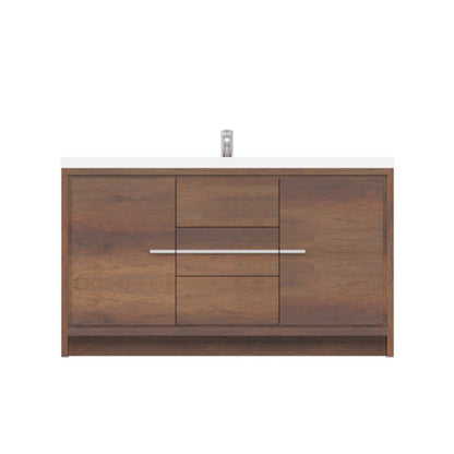 Alya Bath Sortino 60" Single Rosewood  Modern Freestanding  Bathroom Vanity With Acrylic Top and Integrated Sink - AB-MD660S-RW