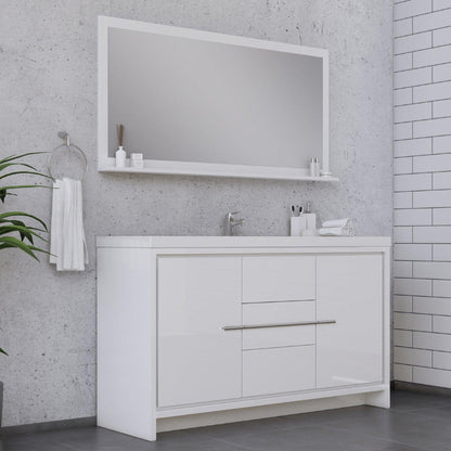 Alya Bath Sortino 60" Single White Modern Freestanding  Bathroom Vanity With Acrylic Top and Integrated Sink - AB-MD660S-W