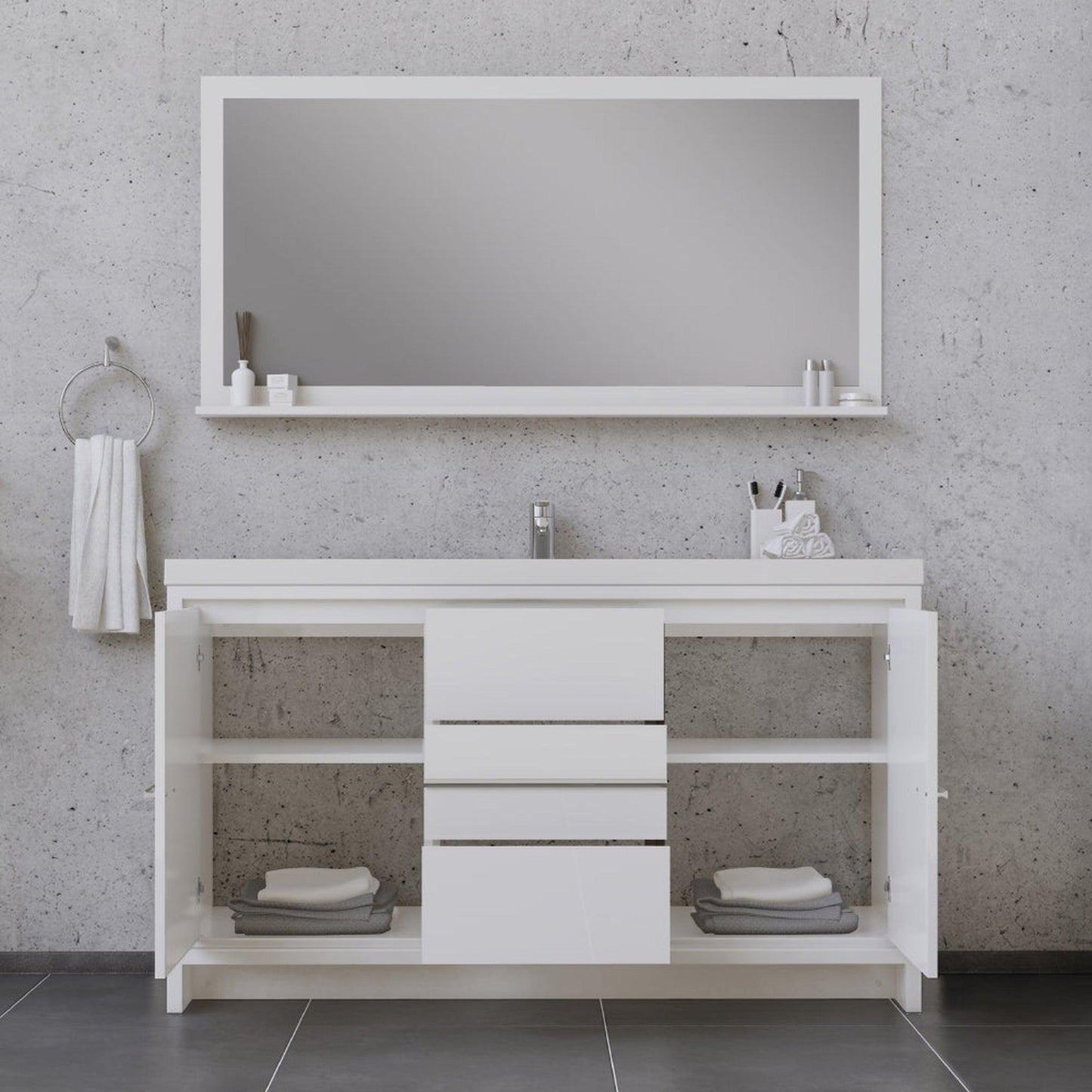 Alya Bath Sortino 60" Single White Modern Freestanding  Bathroom Vanity With Acrylic Top and Integrated Sink - AB-MD660S-W