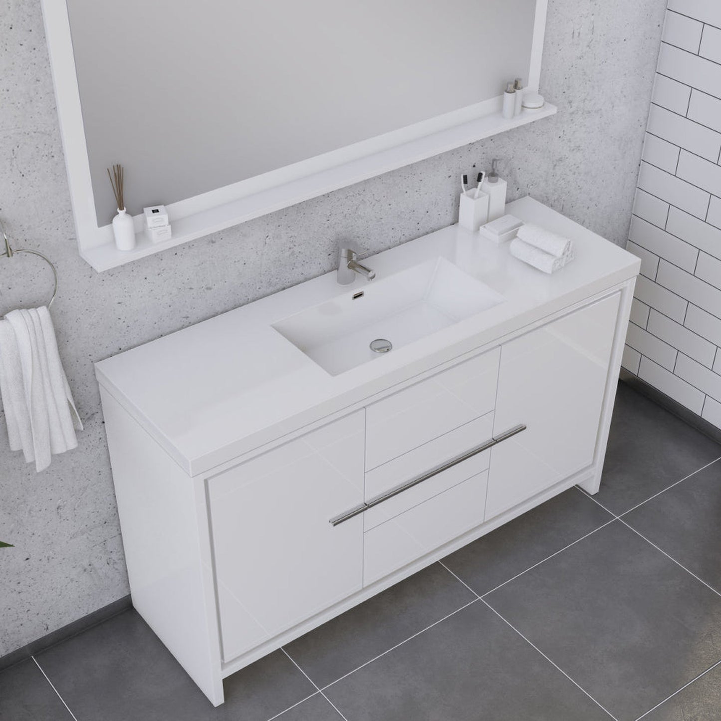 Alya Bath Sortino 60" Single White Modern Freestanding  Bathroom Vanity With Acrylic Top and Integrated Sink - AB-MD660S-W