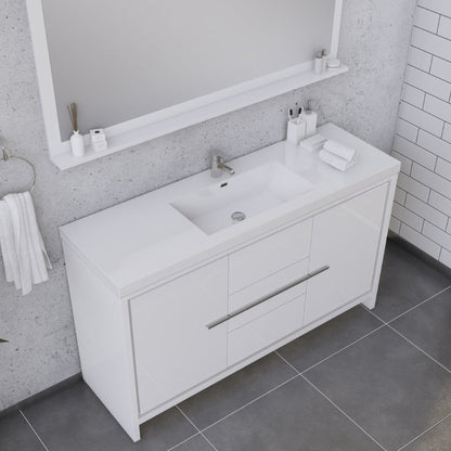 Alya Bath Sortino 60" Single White Modern Freestanding  Bathroom Vanity With Acrylic Top and Integrated Sink - AB-MD660S-W