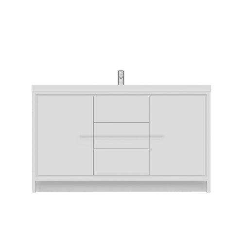 Alya Bath Sortino 60" Single White Modern Freestanding  Bathroom Vanity With Acrylic Top and Integrated Sink - AB-MD660S-W