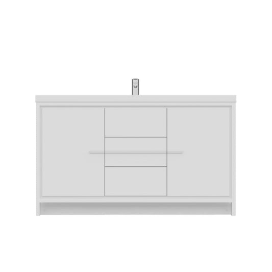 Alya Bath Sortino 60" Single White Modern Freestanding  Bathroom Vanity With Acrylic Top and Integrated Sink - AB-MD660S-W