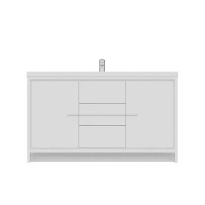 Alya Bath Sortino 60" Single White Modern Freestanding  Bathroom Vanity With Acrylic Top and Integrated Sink - AB-MD660S-W